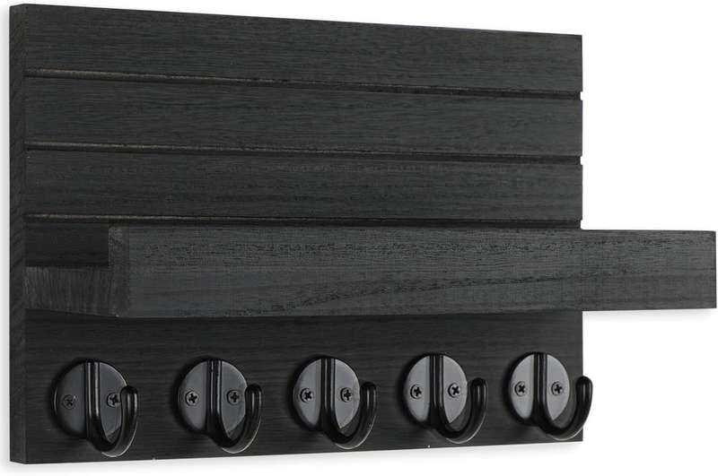 Key Holder and 5 Sturdy Hooks Rack - Black