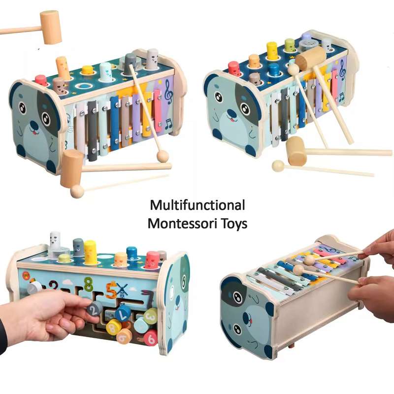 Wooden Montessori Toddler Toy-Hammering Pounding & Xylophone,Number Sorter