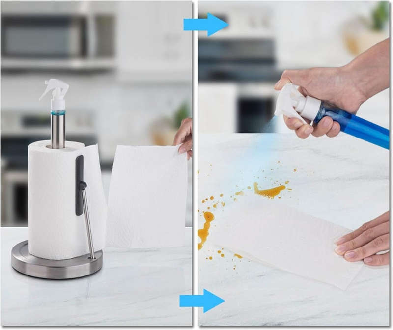 Kitchen Paper Towel Holder Stainless Steel With Sprayer,Arm & Weighted Base