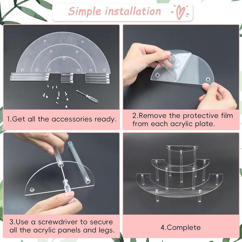 3 Tier Clear Acrylic Display Riser Stand Perfume Cupcake Organiser-Crescent - 2 Pack
