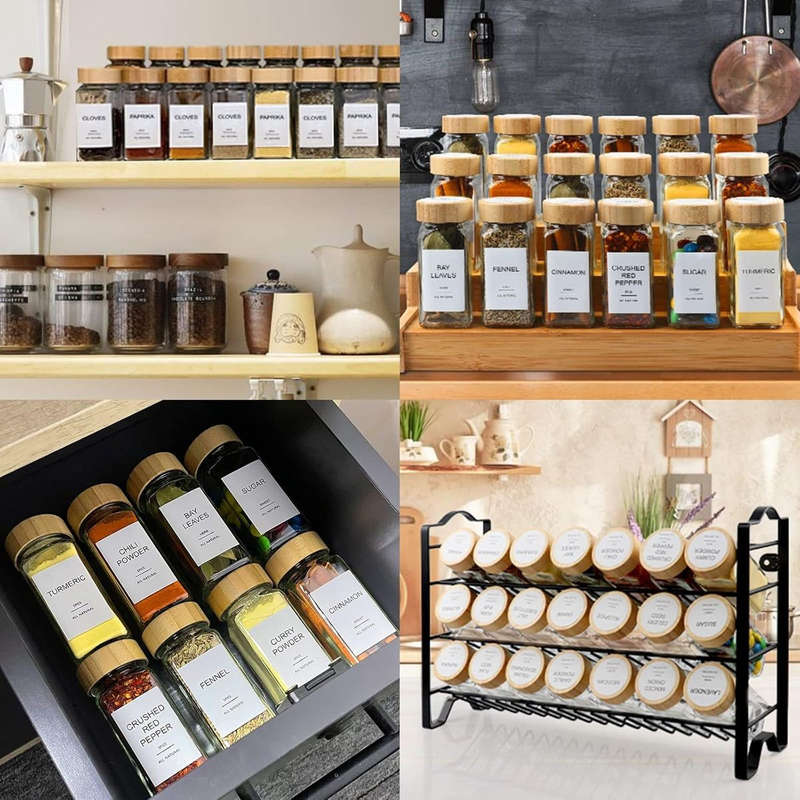 24 Pack Spice Jars Containers With Bamboo Lid Spoon Labels Brush Pen Funnel