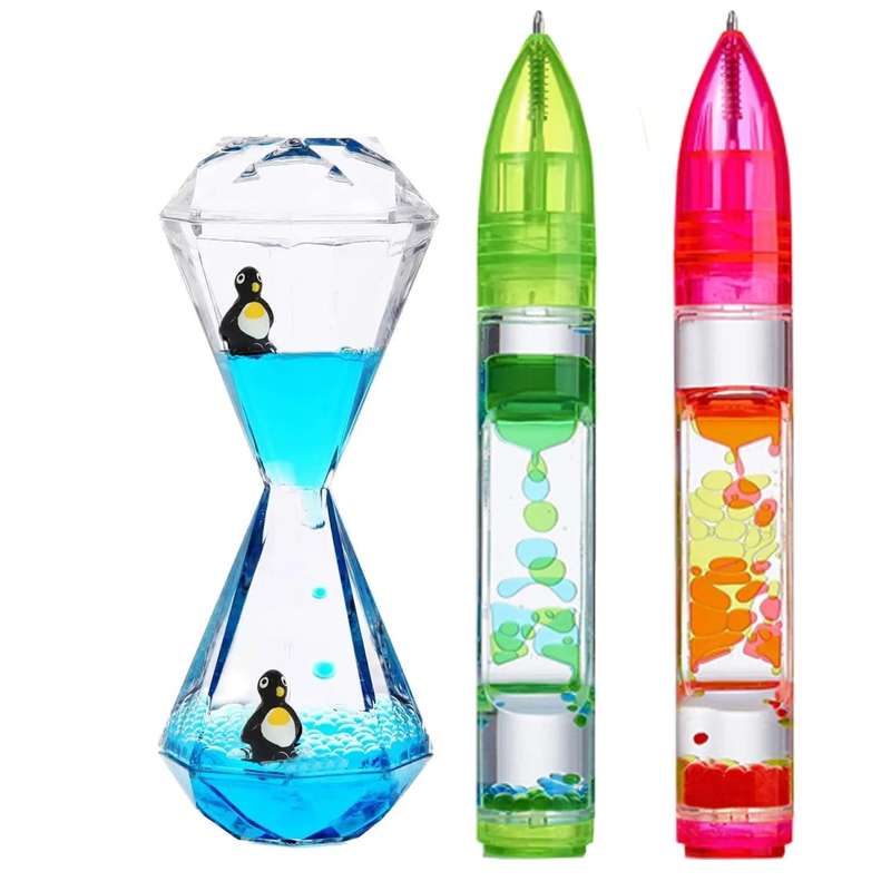 3 Pack Fidget Liquid Motion Bubbler Timer Pens