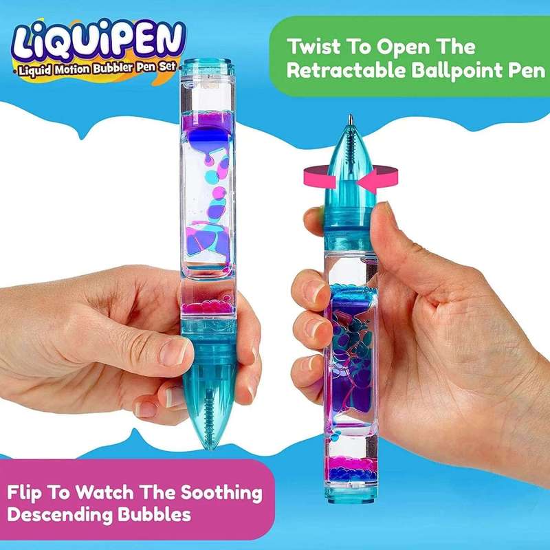 3 Pack Fidget Liquid Motion Bubbler Timer Pens