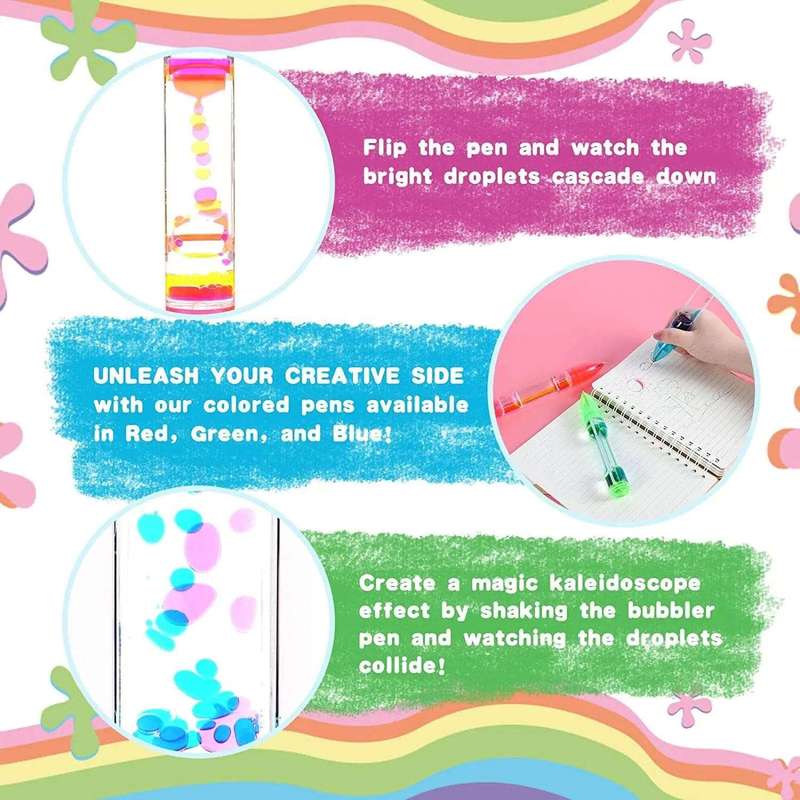 3 Pack Fidget Liquid Motion Bubbler Timer Pens
