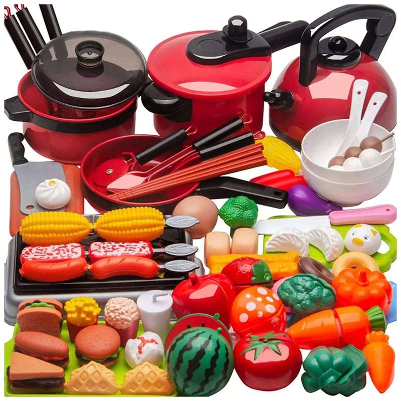 64-Pcs Pretend Play Kitchen Toys Set- Red