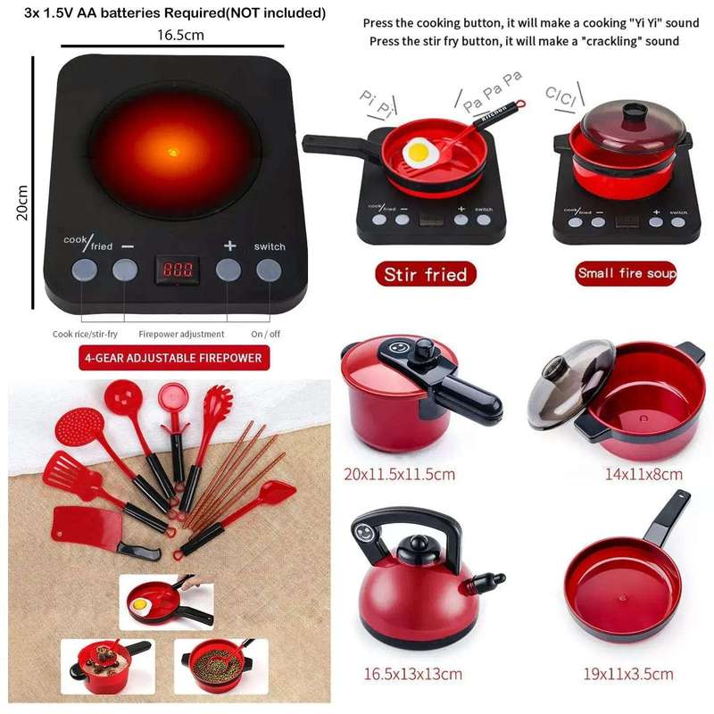 64-Pcs Pretend Play Kitchen Toys Set- Red