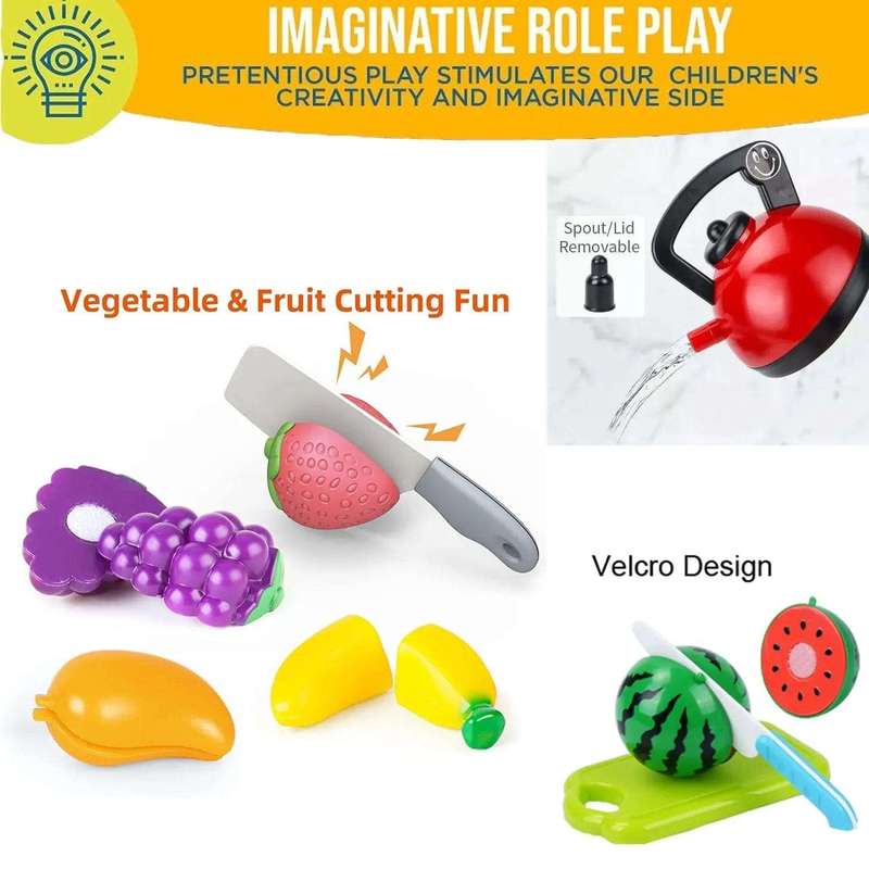 64-Pcs Pretend Play Kitchen Toys Set- Red