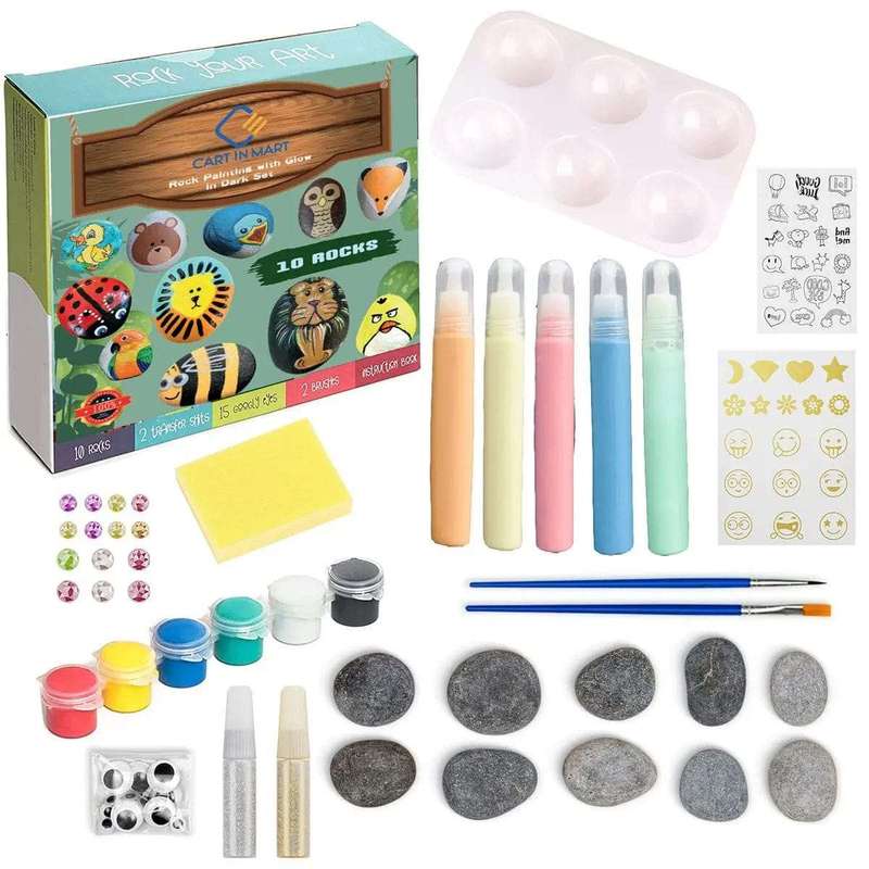 Kids Rock Painting Kit Art & Craft Set -Glow In Dark Paint
