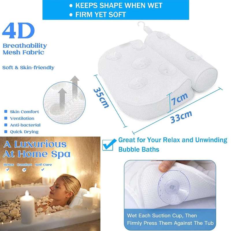 4D Mesh Bath Pillow Head Rest With Gel Eye Mask