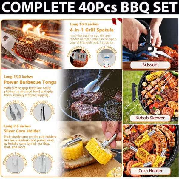 40 Piece Braai Grilling Tools Set & BBQ Utensils