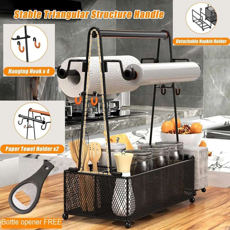 Utensils Organiser Caddy With Tissue Holder - Black