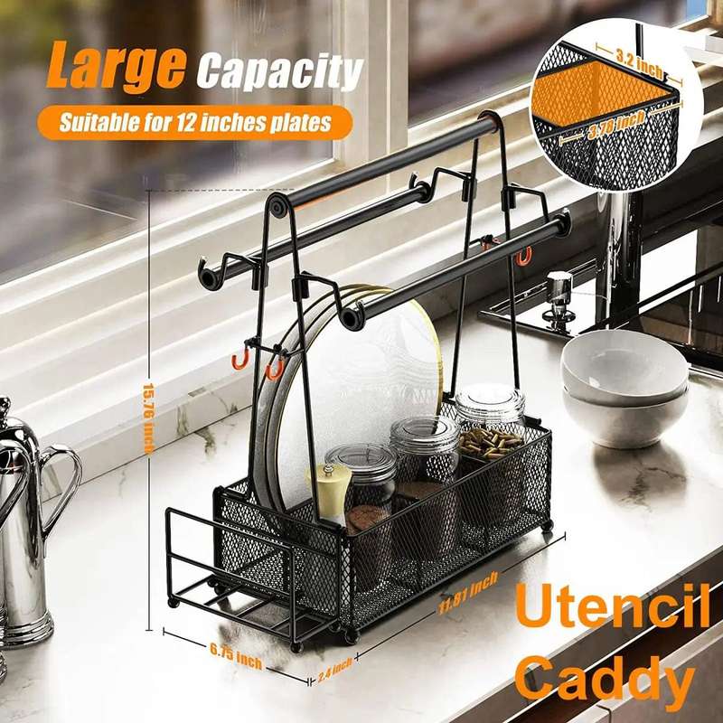 Utensils Organiser Caddy With Tissue Holder - Black