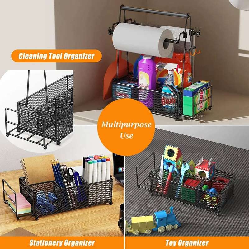 Utensils Organiser Caddy With Tissue Holder - Black