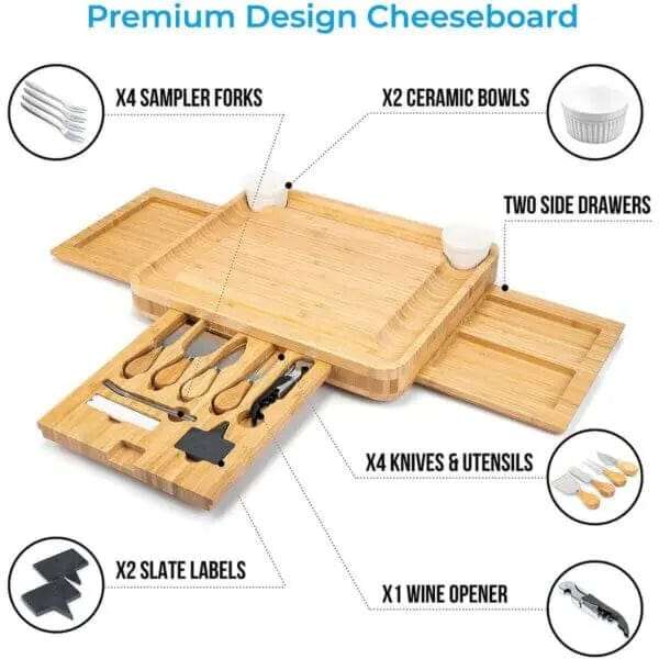 Cheese Board and Knife Set With Fruit Tray -Square