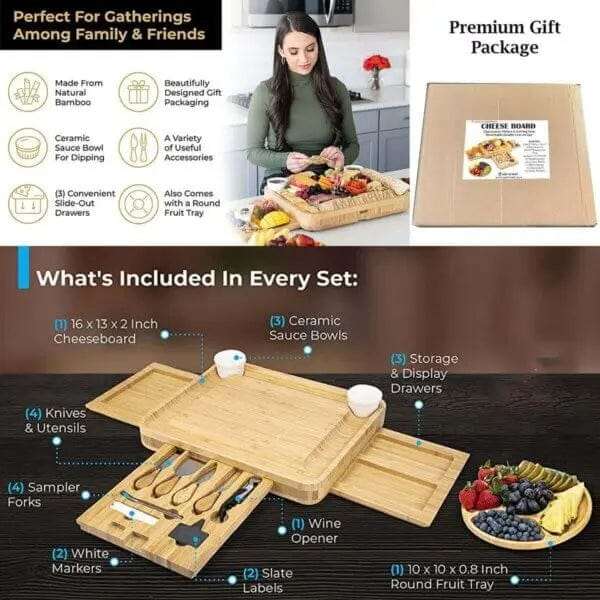 Cheese Board and Knife Set With Fruit Tray -Square