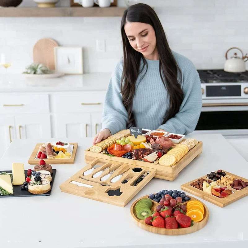 Cheese Board and Knife Set With Fruit Tray -Square