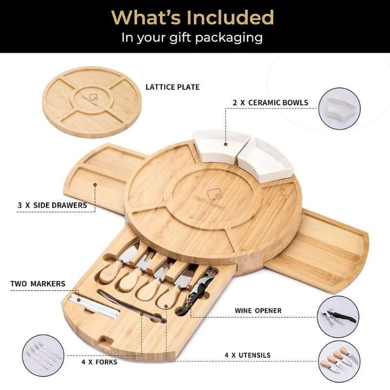 Cheese Board and Knife Set With Fruit Tray- Round
