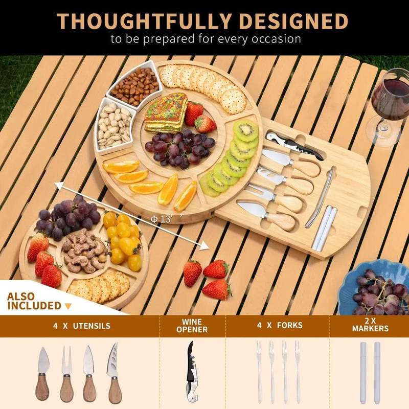 Cheese Board and Knife Set With Fruit Tray- Round