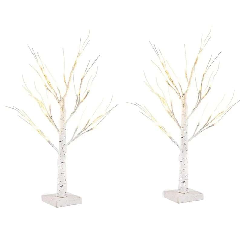 2 Piece Birch Tree With LED Christmas Lights Decoration