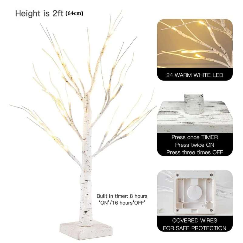 2 Piece Birch Tree With LED Christmas Lights Decoration
