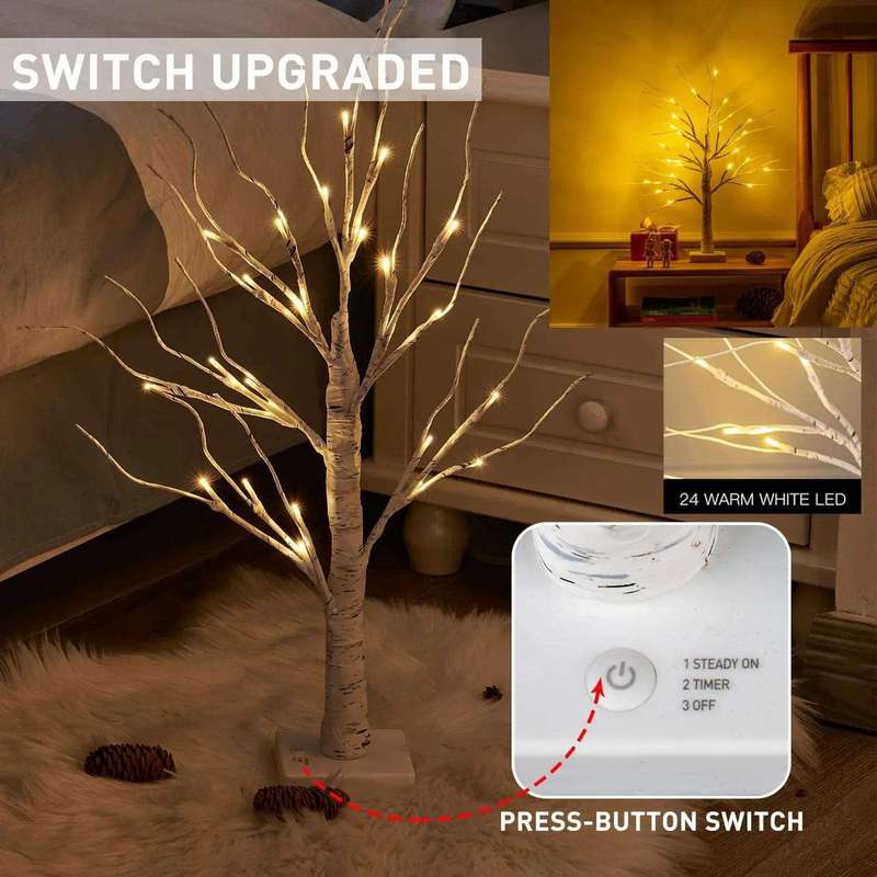 2 Piece Birch Tree With LED Christmas Lights Decoration