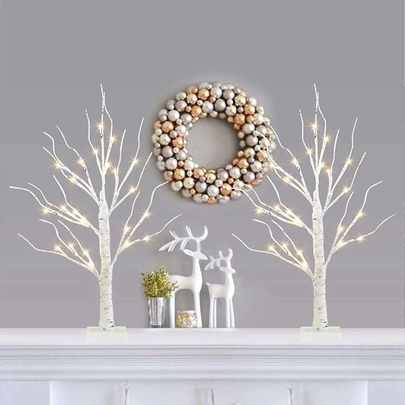 2 Piece Birch Tree With LED Christmas Lights Decoration