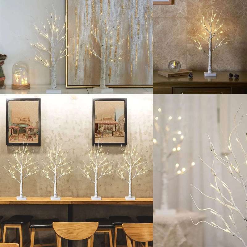 2 Piece Birch Tree With LED Christmas Lights Decoration