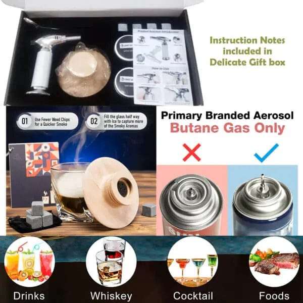 Cocktail Smoker Kit With Butane Torch & Stones