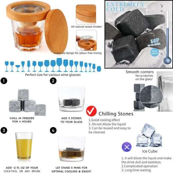 Cocktail Smoker Kit With Butane Torch & Stones