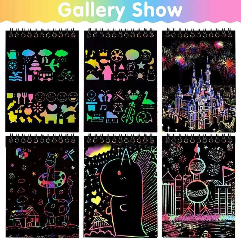 17 Pack Rainbow Scratch Art Paper Books Set