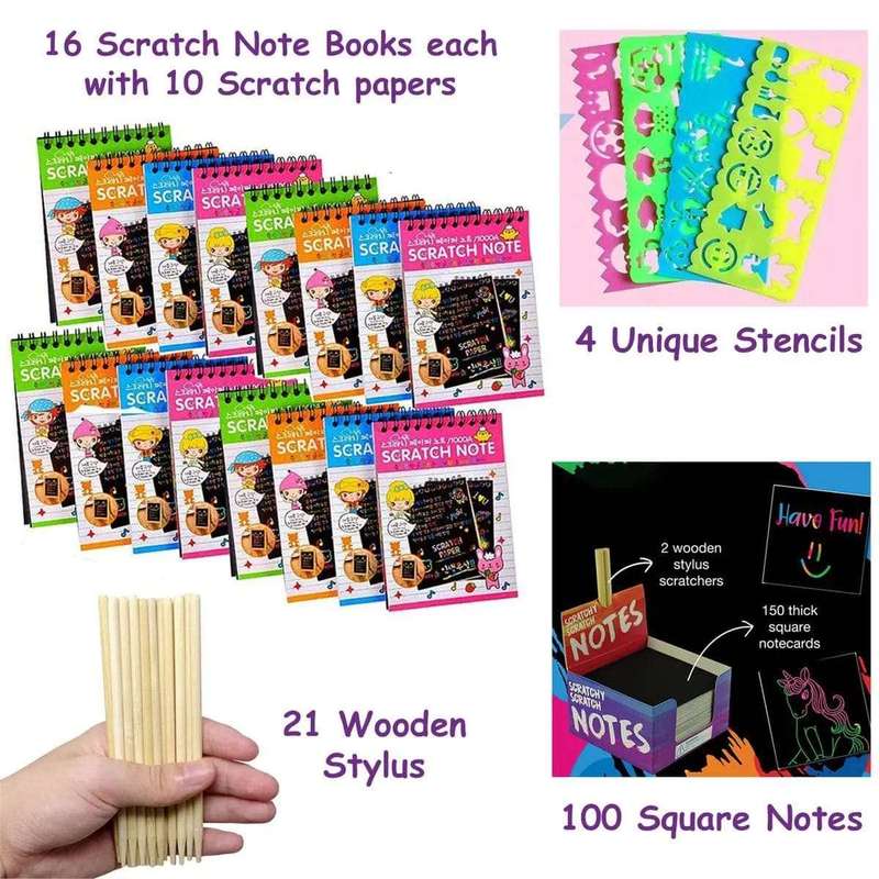 17 Pack Rainbow Scratch Art Paper Books Set