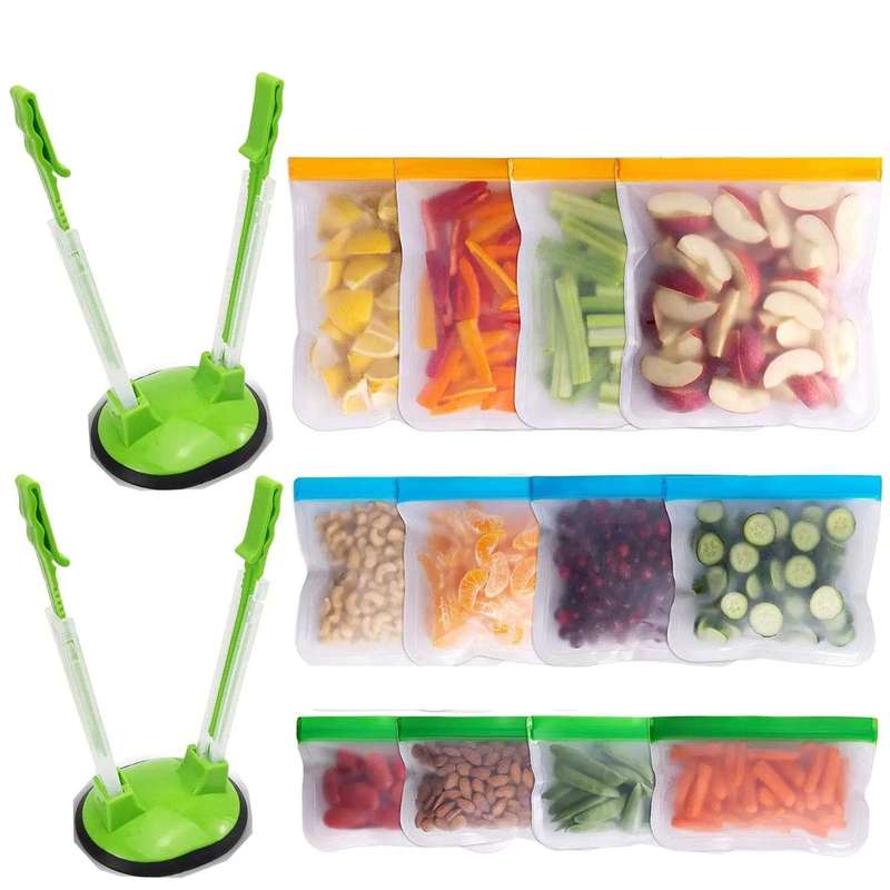 14 Pieces Reusable Food Storage Bags & Holder Set
