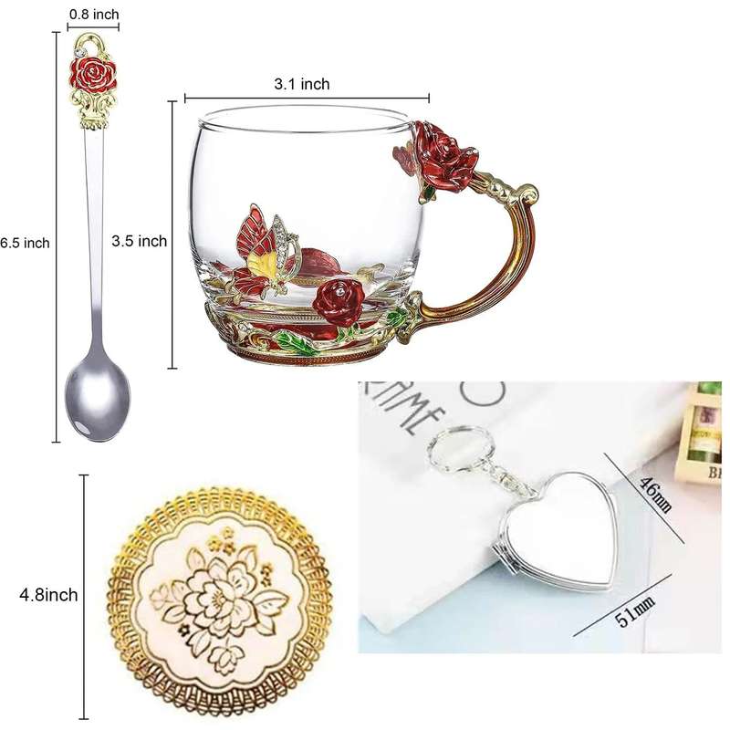 Enamel Glass Coffee Mug Gift Box Set-Rose Gold