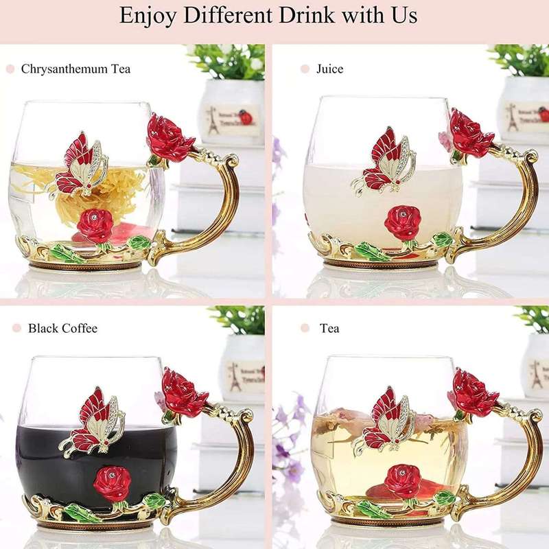 Enamel Glass Coffee Mug Gift Box Set-Rose Gold