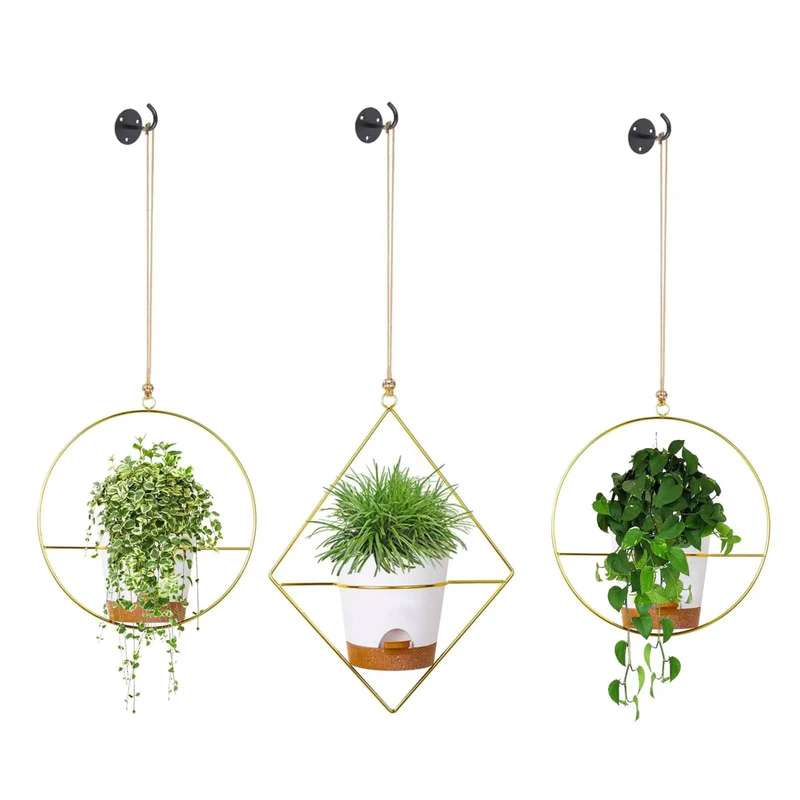 3 Pack Metal Hanging Planter With Pots