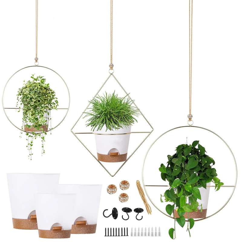 3 Pack Metal Hanging Planter With Pots