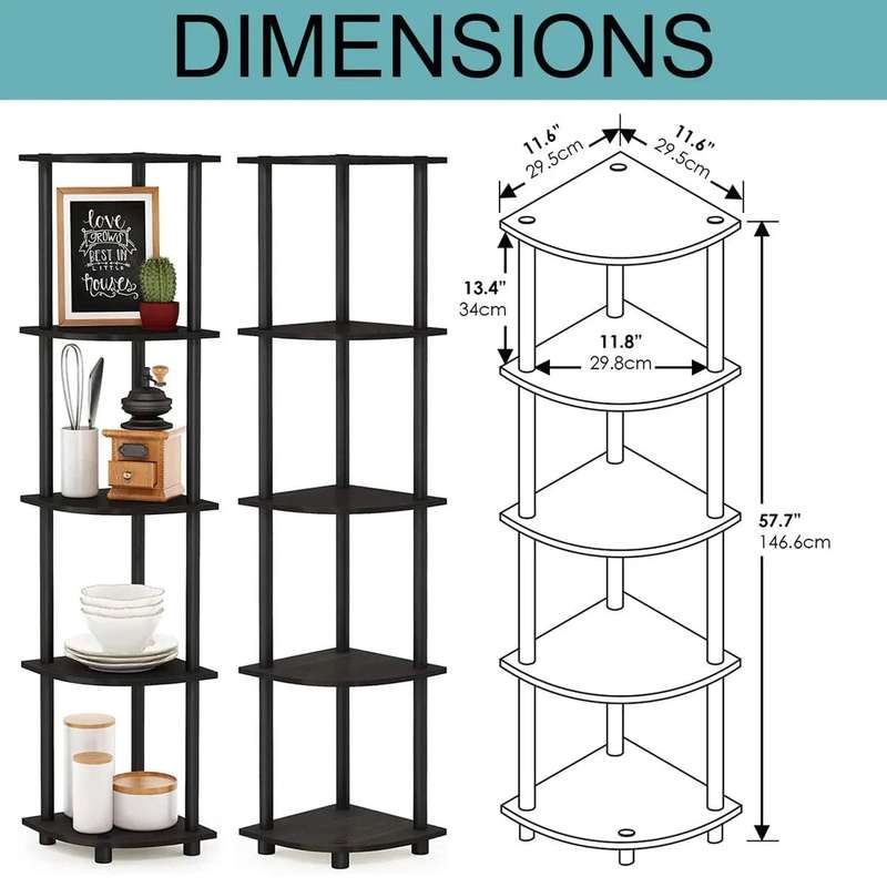 5 Tier Corner Shelf Display Stand - Espresso Black