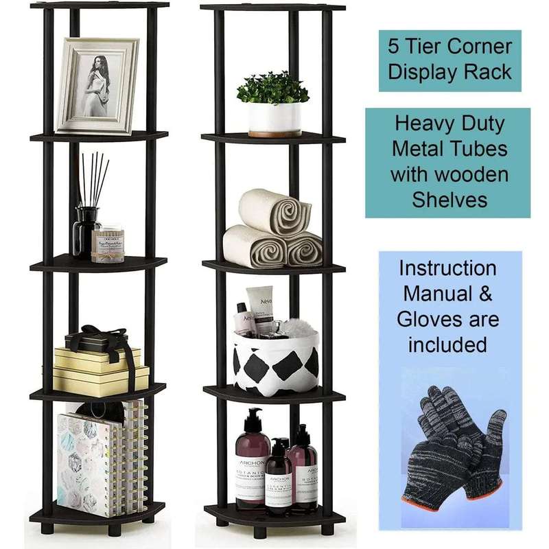 5 Tier Corner Shelf Display Stand - Espresso Black