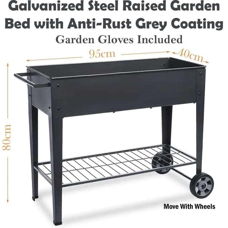 Metal Raised Bed Planter Box For Vegetable & Flowers With Legs & Wheels