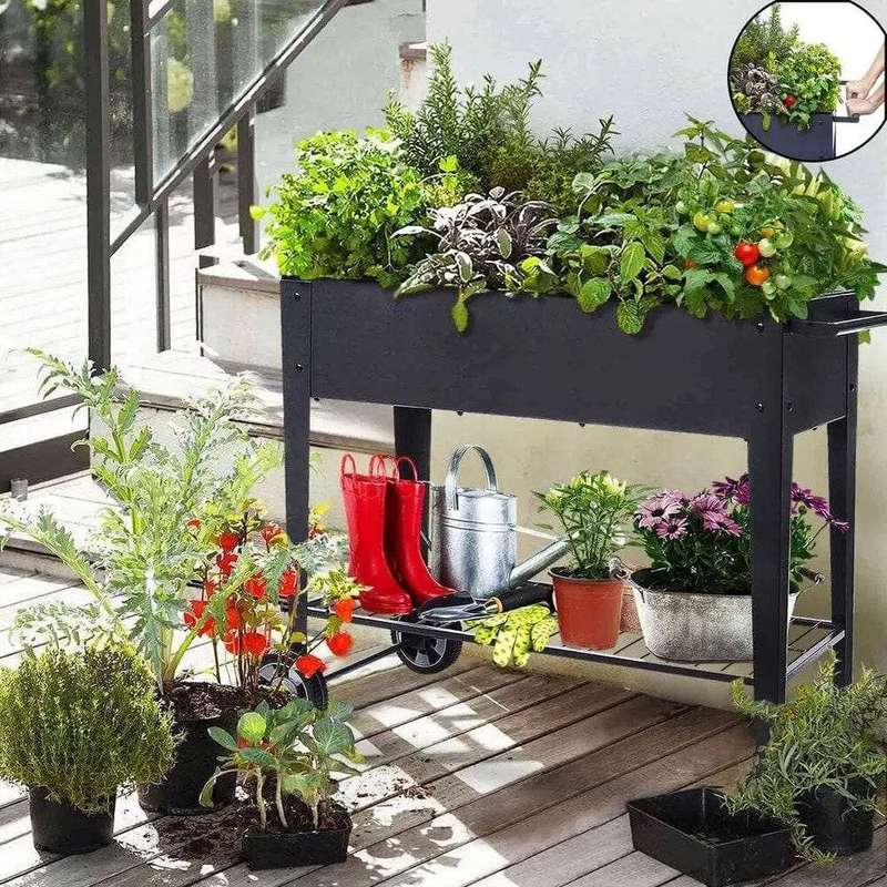 Metal Raised Bed Planter Box For Vegetable & Flowers With Legs & Wheels