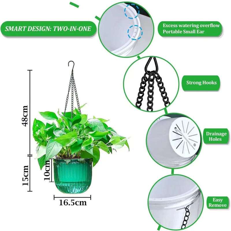 2 Pack Hanging Planters Flower Pots - Emerald