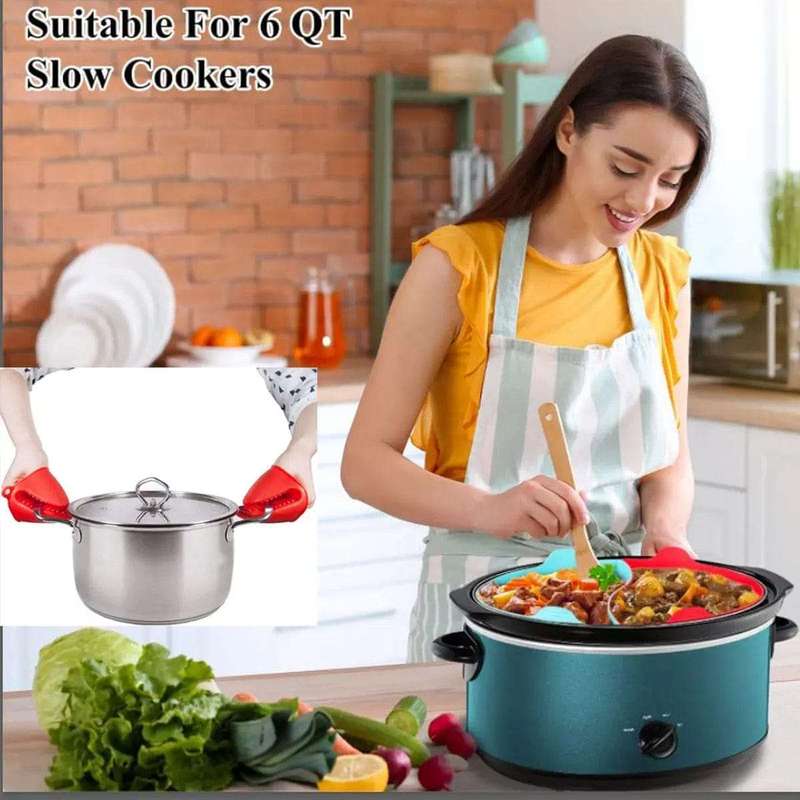4 Pieces Silicone Slow Cooker Liner Pot & Gloves