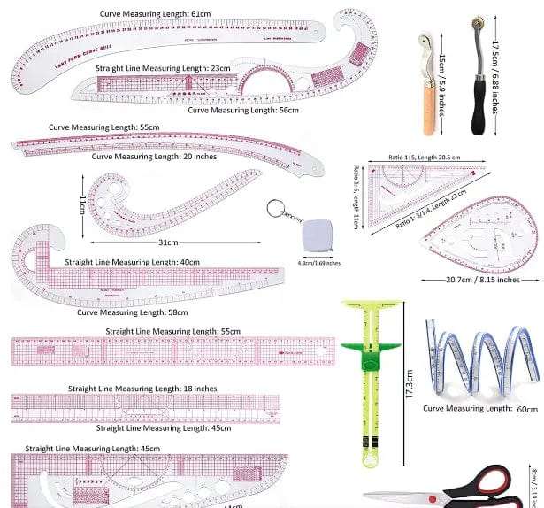 22 Pcs Pattern Making Ruler Set For Pattern Making