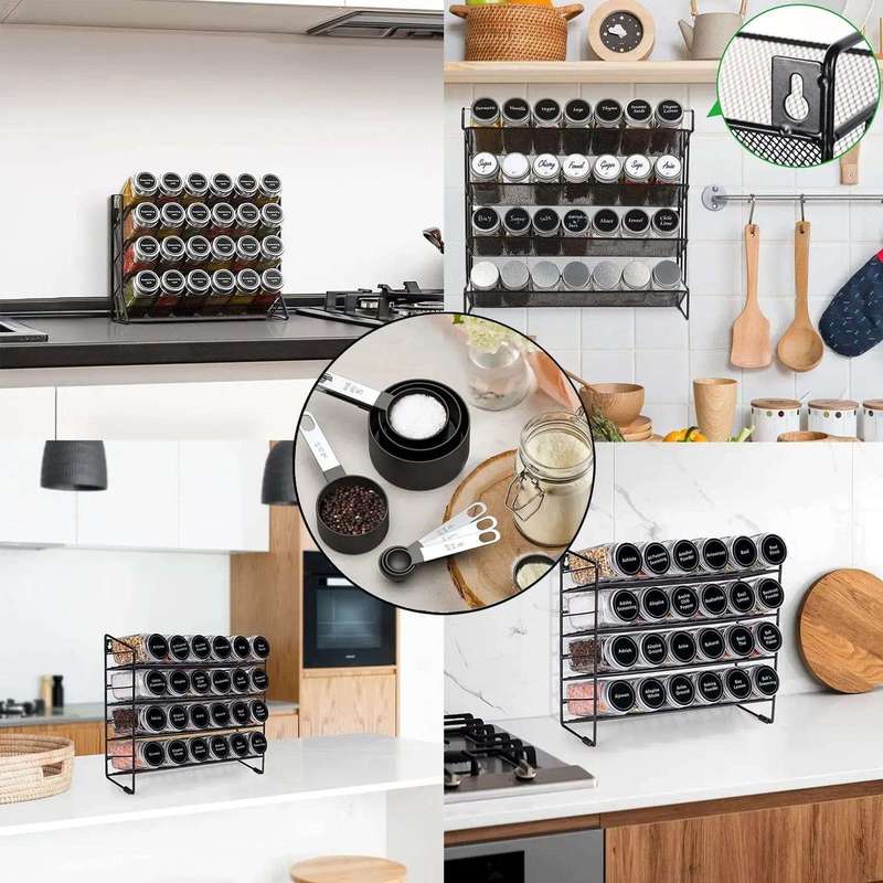 4 Tier Spice Rack Organiser 28 Jars & Spoons