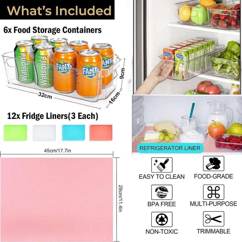 18 Pcs Refrigerator Organization Containers & Liners