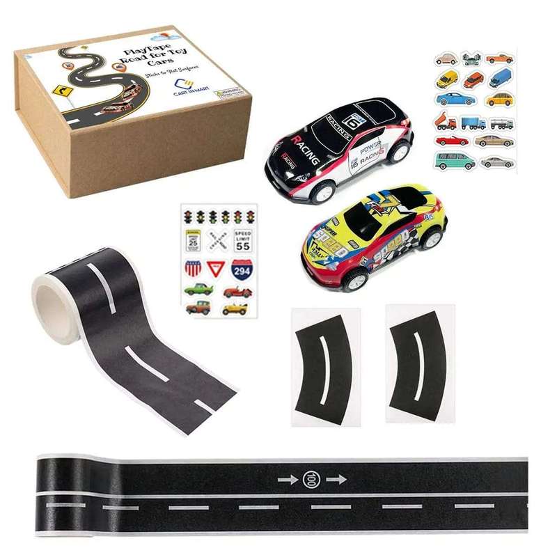 2 Pack Play Road Tape Set With Metal Toy Cars