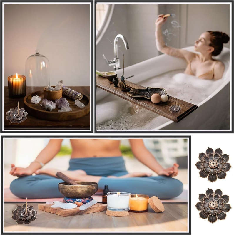 Brass Lotus Incense Holder For Sticks With Ash Catcher Anti-Ash Burner Gift
