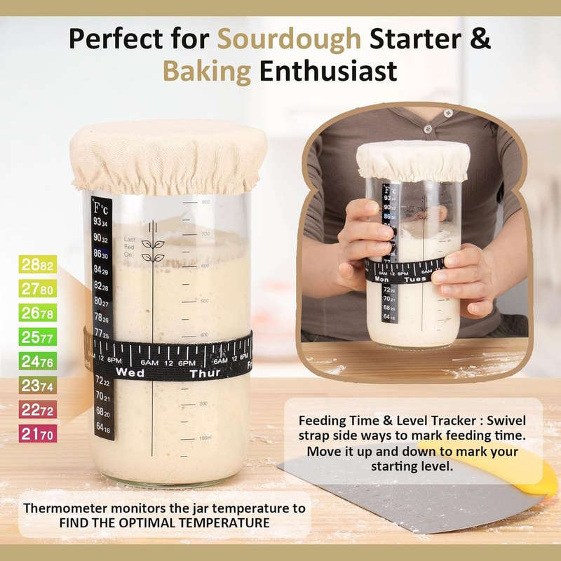 Sourdough Starter Kit With Bread Proofing Basket,Glass Jar, Baking Supplies