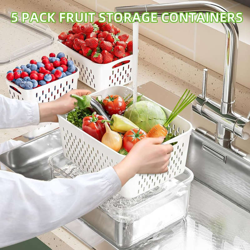 5 Pack (10 Piece) Fridge Food Storage Containers With Removable Colander