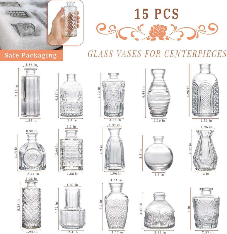 Cart in Mart Vintage Glass Bud Small Vase Set For Flower Home Wedding Decor - 15 Pack